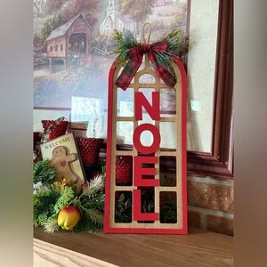 NOEL Wooden Holiday Sled Sign - Red and Natural